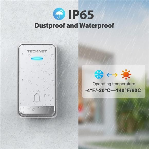 Self-Powered Wireless Doorbell, Waterproof Door Chime Kit, No Battery Required - Picture 4 of 6
